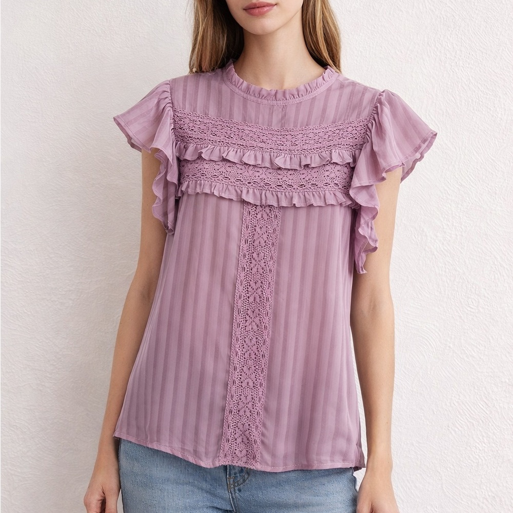 Haute Monde Lavender Lace Ruffle Blouse | Size L